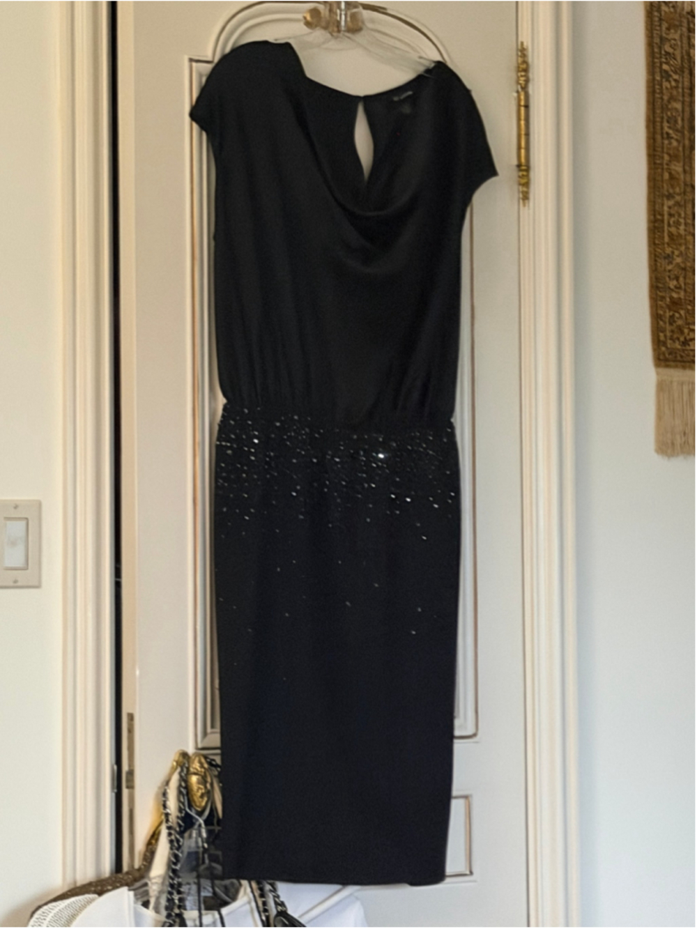 St. John black dress with black sequins on the skirt, size 10 #stjohn #sequins